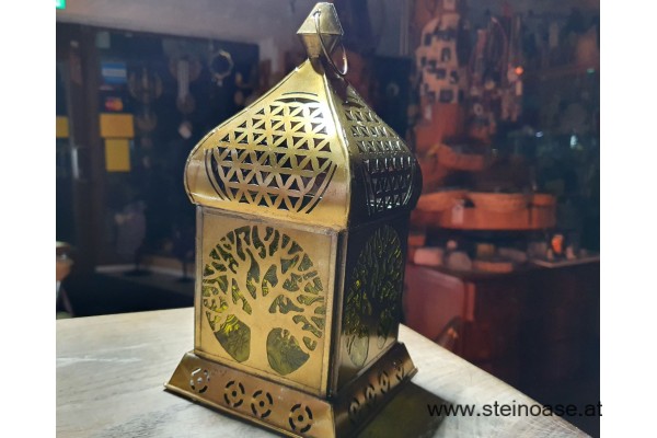 Orientalisches Licht / Laterne 'LEBENSBAUM & Blume des Lebens' Grün